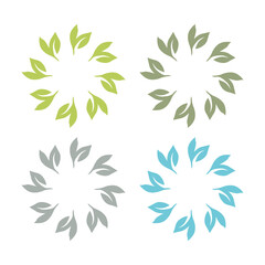 Fototapeta premium Botanical Green Leaves Sign Symbol Logo Vector Set isolated on White