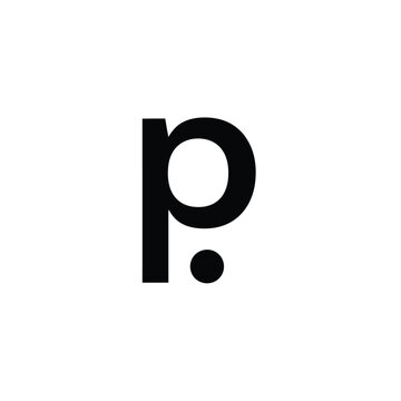 Lowercase letter p with period punctuation mark isolated on white background