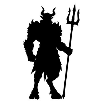 Silhouette of a demonic creature holding a trident.
