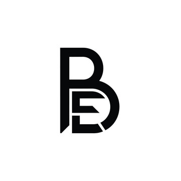 Interlocking letters b and e monogram in black on white background
