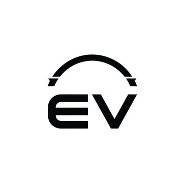 Circular arch over the letters ev in a bold black minimalist