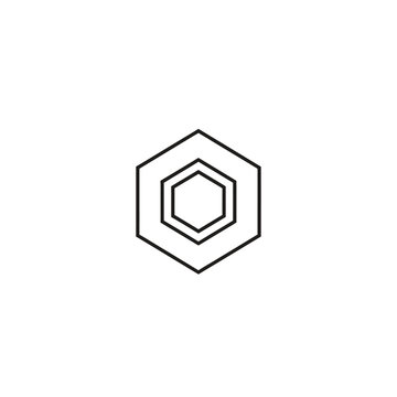 Nested hexagon geometric with double border lines in black ink
