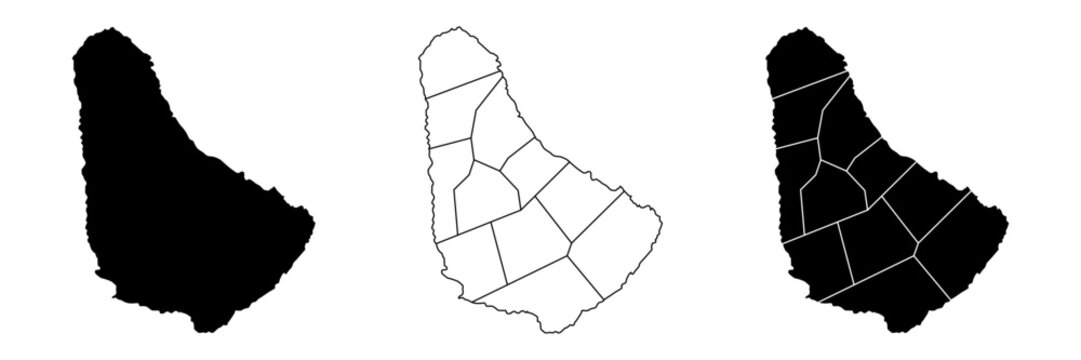 Barbados map, Barbados country vector map in white background.Barbados map background with states.Barbados political map. Low detailed. Solid simple style. Black and white. Vector editable.