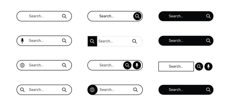 Set of search bar button icons set. web browser UI. searching address and navigation, form templates for website. vector Illustration