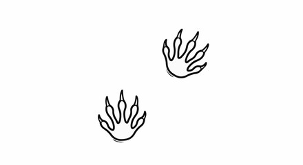 Fototapeta premium Two sketched animal paw prints with sharp claws on white background
