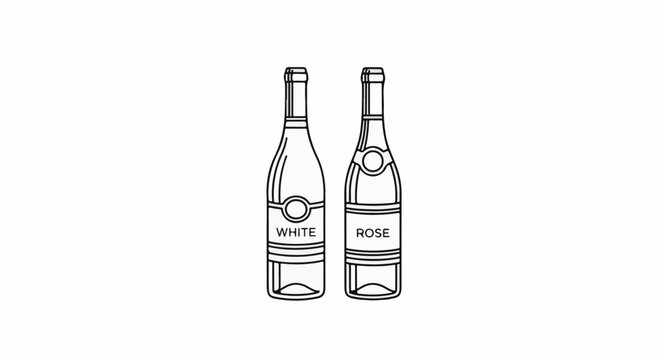 Two outline bottles, one labeled WHITE, the other ROSE, on white