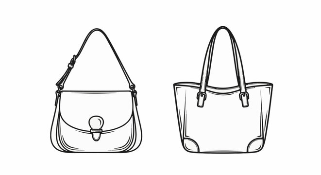 Two line drawing sketches of handbags, one shoulder bag and one tote