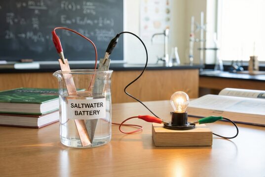 Renewable energy science project illuminating a small bulb on a desk