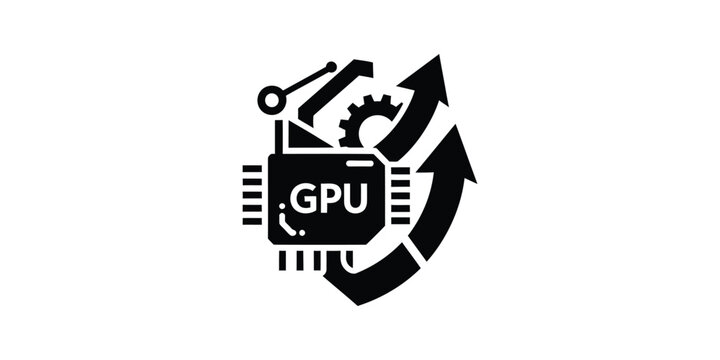 Graphic representation of a gpu accelerating machine learning processes with gears and arrows