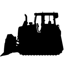 Silhouette of a bulldozer on a white background. © Heru