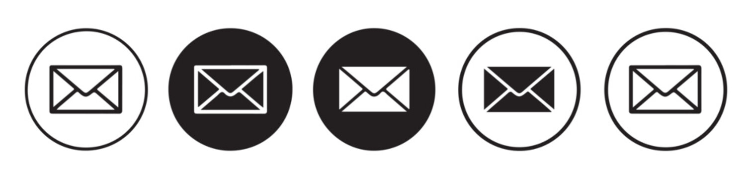 Email and envelope icon set for message notification digital mail and communication button design.
