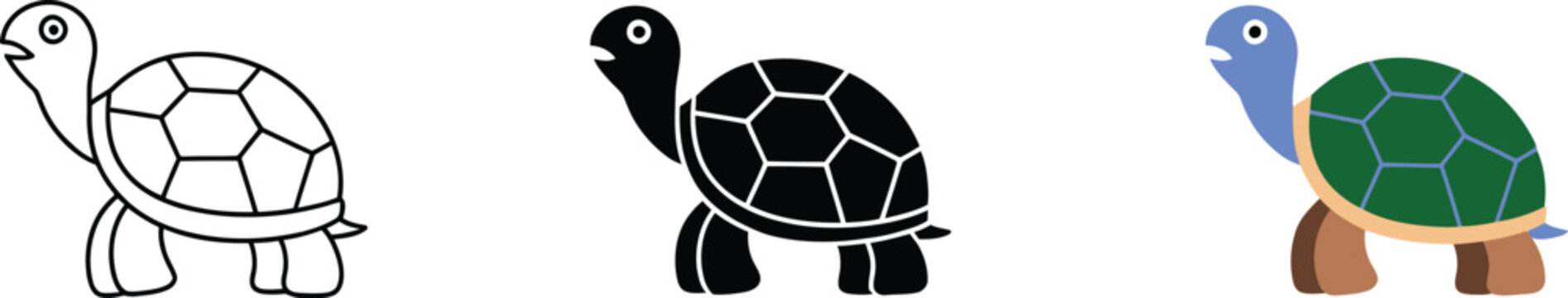 Turtle icon character set representing slow moving tortoise nature wildlife and longevity concept in vector illustration