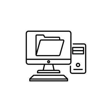 Desktop PC monitor and tower with folder line icon