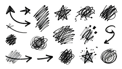 Obraz premium Creative Scribbles: A collection of various hand-drawn scribbles, doodles, and arrows, perfect for adding a touch of artistic flair to your designs. 