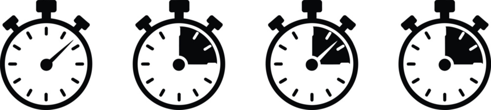 Stopwatch icon featuring timer and alarm symbols in clean outline style vector set for productivity and time tracking