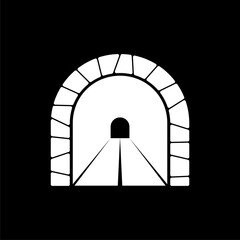 Fototapeta premium Road with tunnel icon isolated on black background