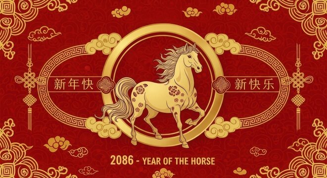 Chinese new year year of the horse red envelope design illustration