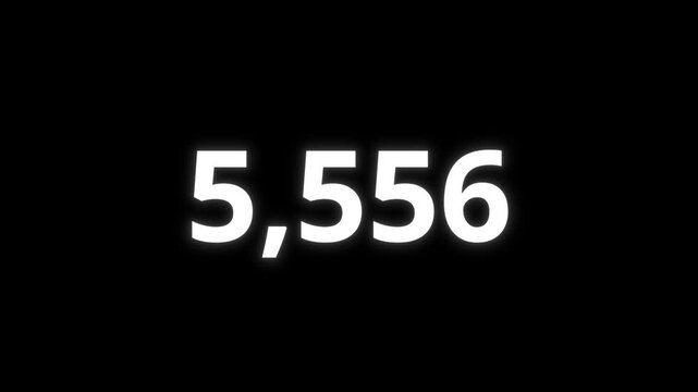 Digital number counter animation increasing from 0 to 10,000 with a spring bounce on a black background