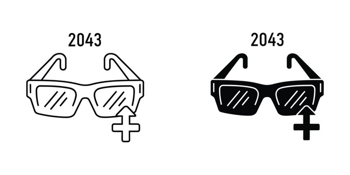 Gender symbols illustrated on a pair of sunglasses with year 2043