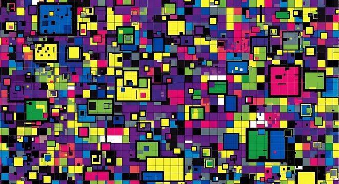 Vibrant colorful pixelated mosaic background texture.