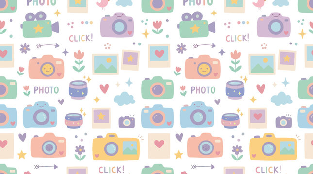 Cute Cartoon Cameras and Photo Elements Pattern