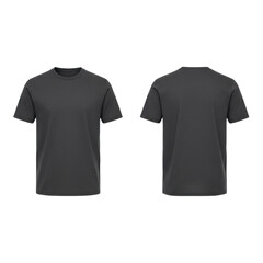 Fototapeta premium Charcoal gray crew neck cotton t-shirt shown in front and back views against a solid white studio background, professional apparel retail catalog presentation