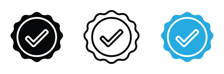 Checkmark seal icons in black, White, And blue for approval and verification © Welcome