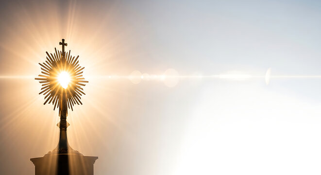 Eucharistic Adoration Holy Monstrance Radiating Divine Light, Symbolizing Faith and Spiritual Presence