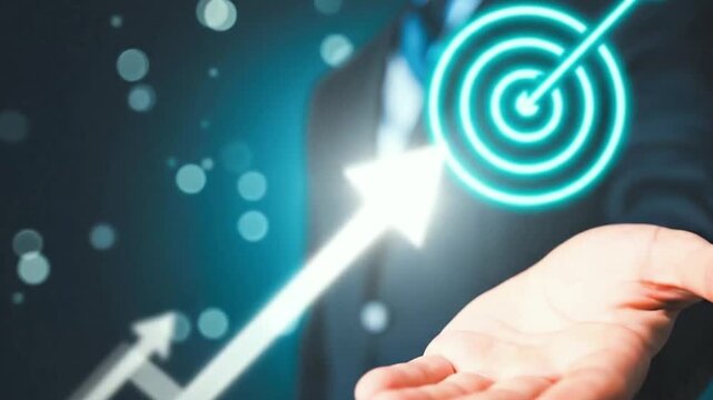 A man holds an arrow hitting a target in innovation concept