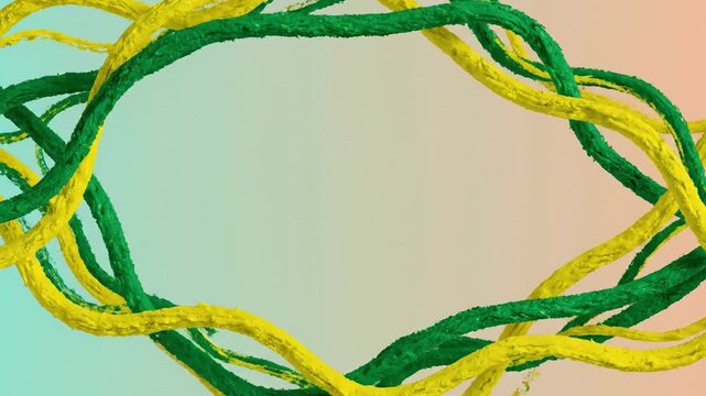 Green and yellow twisted rope-like lines forming a border on soft background, organic growth concept