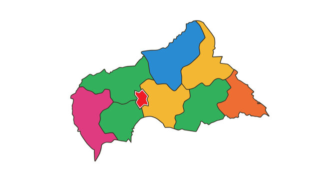 Central African Republic Map Regions Colorful Illustration