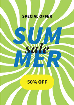 Summer sall Banner,Template special 50% off bright summer design in green stripes