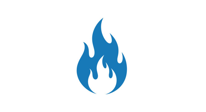 Blue flame icon graphic symbol.