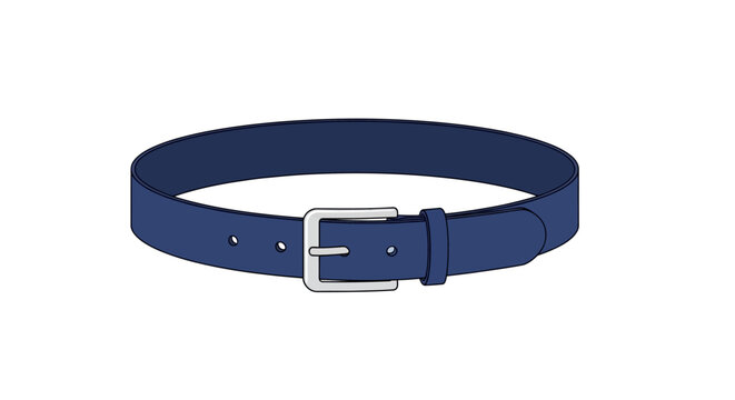 Blue leather belt with silver buckle.
