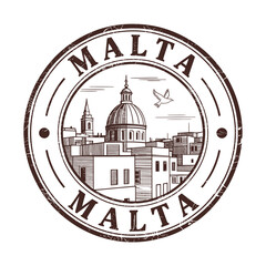 malta stamp with cityscape and dome illustration © HABIBULLA