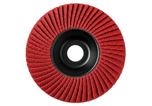 Red wire brush wheel for industrial cleaning and surface prep isolated on transparent background