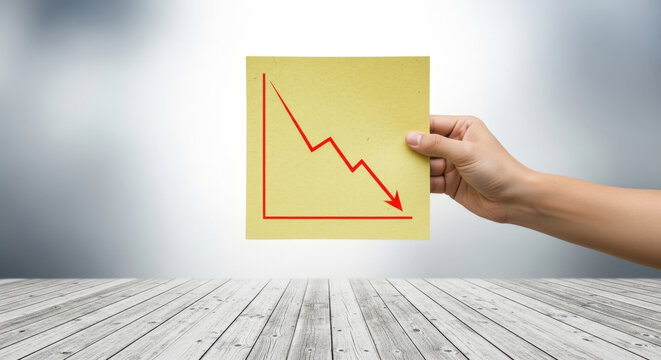 Negative Financial Trend Paper in Hand on Wooden Floor Shows Market Crash Business Downturn Economic Recession Bad News Failure Crisis Concept