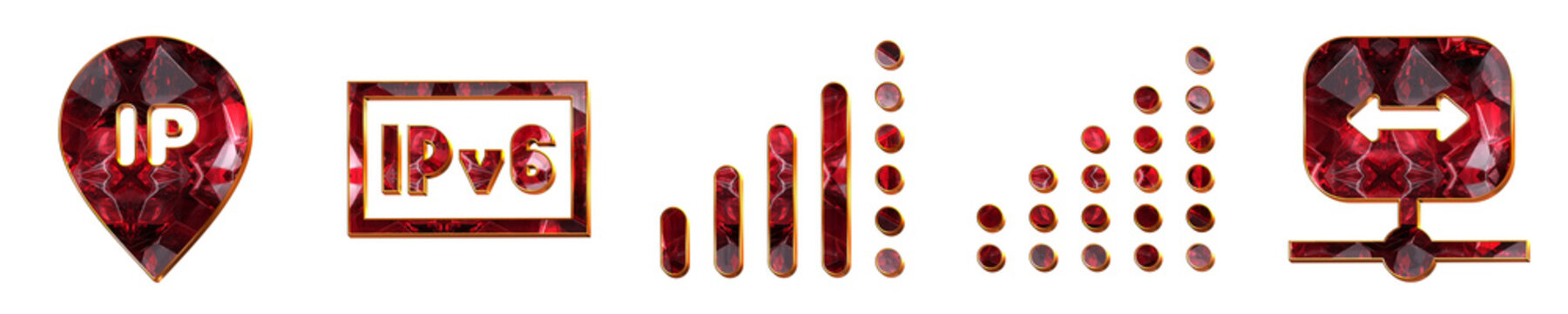 Modern 3D glass icon collection - ip address, ipv, medium connect i on, no connect i on, and vpn. Internet web and online network technology. Premium rendered design.