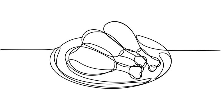 Black line of broiler chicken and turkey legs on a plate food  in white background