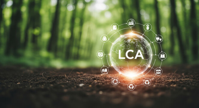 Life Cycle Assessment Concept Sphere LCA Icons Sustainability Environment Ecology Production Manufacturing Process Green Circular Economy Focus