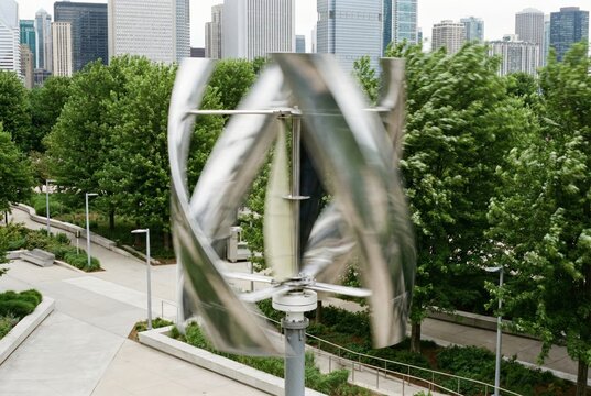Small Vertical Wind Turbine in City Park