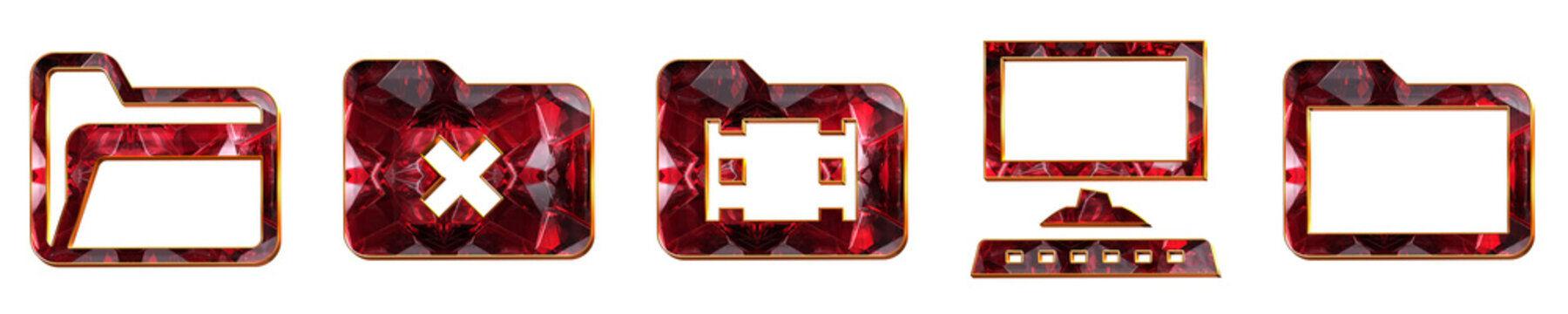 Modern 3D isometric icon collection - live folder, math folder, movies folder, my computer, and opened folder. Folders and files document storage. Premium rendered design.