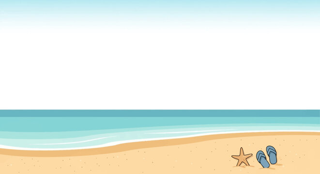 Summer Beach Background with Flip Flops and Starfish, Vector Illustration