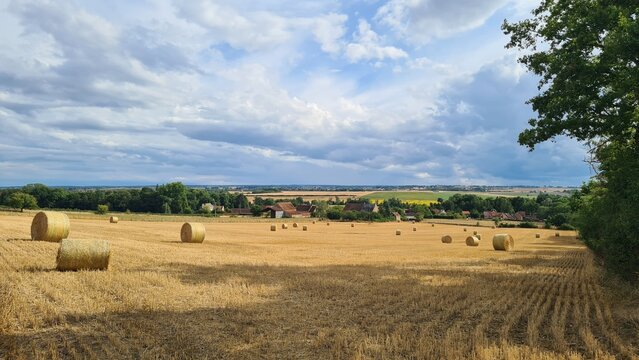Beau paysage de champs fra&icirc;chement moissonn&eacute;s quelque part dans la campagne bourguignonne