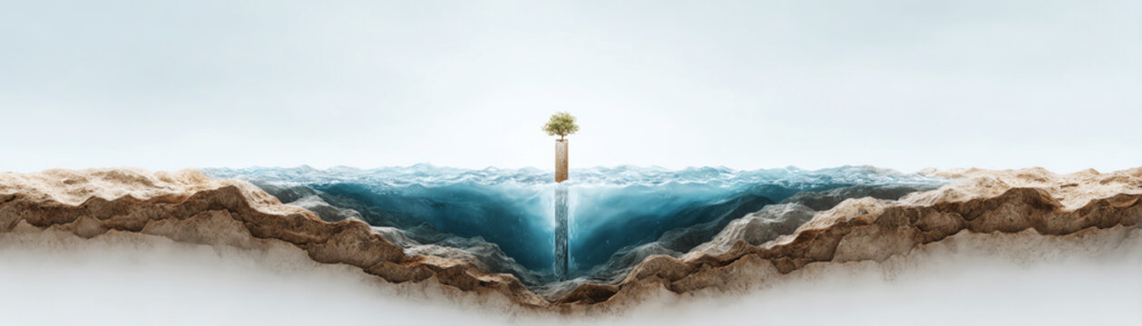 Tree water soil aquifer cross section landscape nature underground geology environmental surreal isolated blue earth concept growth hope roots