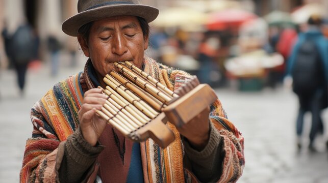Man playing a traditional musical instrument outdoors