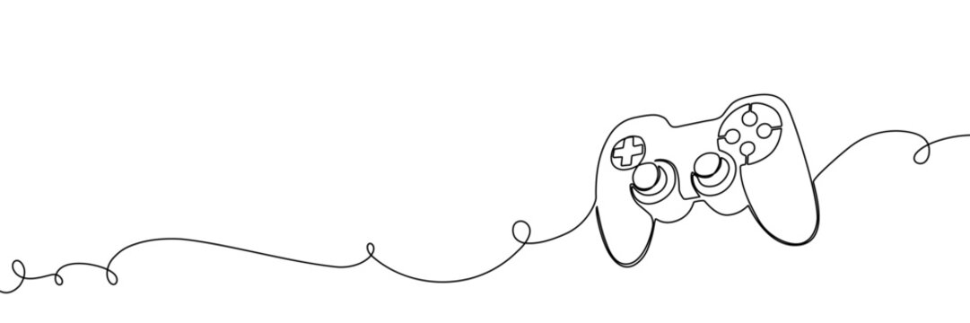 Continuous one line game joystick video gamer illustration play vector. Joystick game art pad drawing stick outline entertainment gamepad tv computer remote hand controller controller console watching
