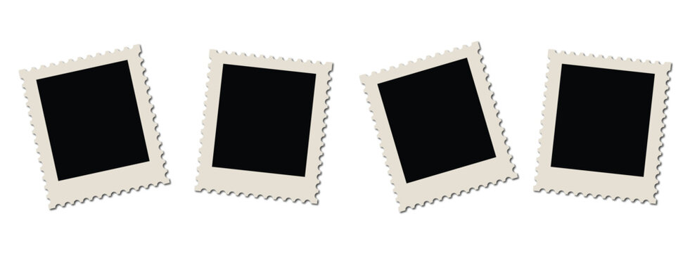 four old ornate photo frames with shadows. Retro photos with carved edges. Four blank polaroid photos vector illustration