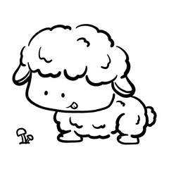 Obraz premium Cute sheep looking to mushroom cartoon outline illustration