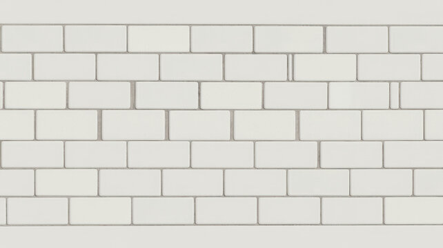 Seamless white ceramic subway tile wall pattern with grey grout lines for interior texture